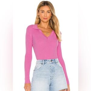 Lovers & Friends Natalia Rib Knit Pink Collared Top Size XS